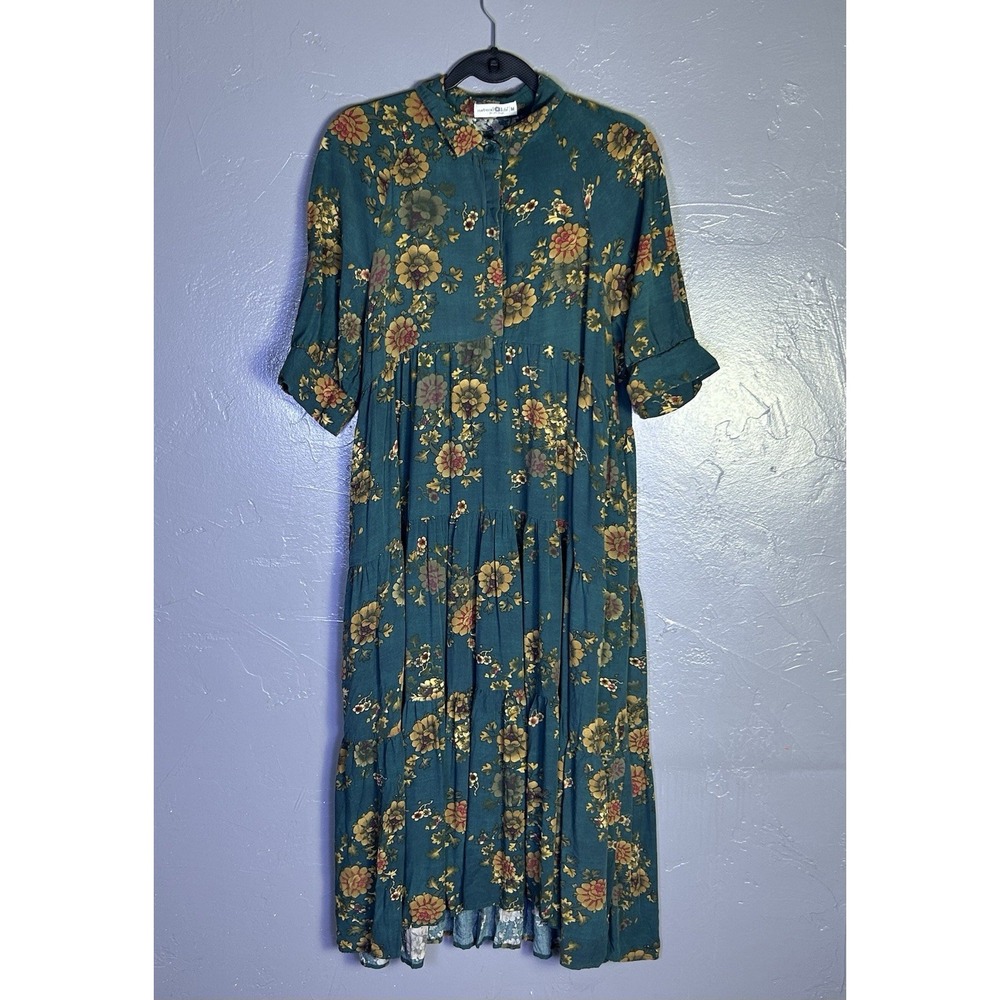 Rebecca Midi Dress - Teal Orange Clusters by Natural Life Fall Floral Midi M
